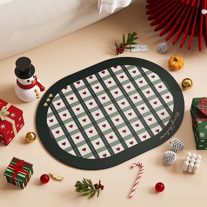 Christmas Diatom Ooze Oval Absorbent Floor Mat