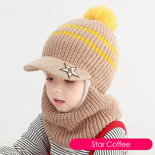 Children's neck guard one-piece woolen hat