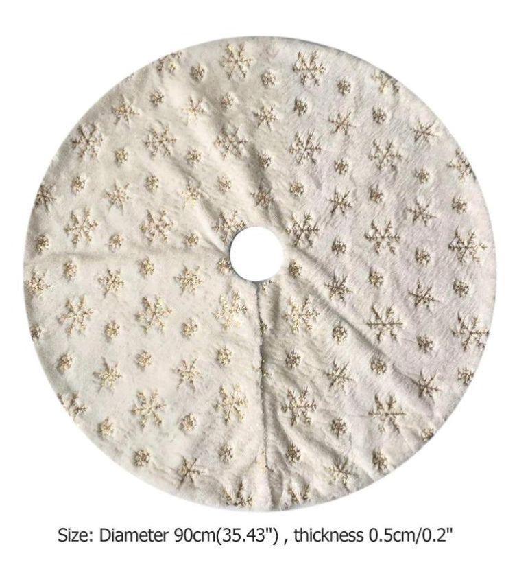 Golden Sequin Faux Rabbit Fur Embroidered Snowflake Tree Skirt