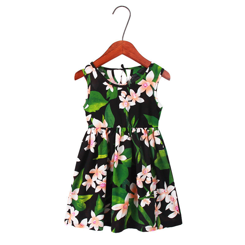 Children's Dress Lovely Print Leaf Vest Princess Skirt