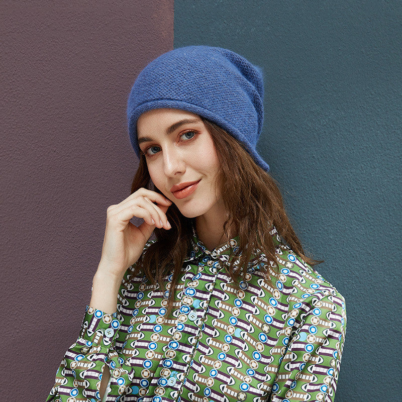 Women’s Solid Color Twist Knitted Rabbit Fur Hat