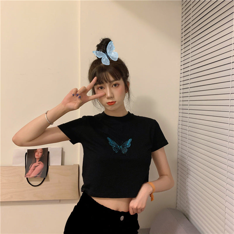 Butterfly Print Short Sleeve T-Shirt – Casual and Stylish Women's Top
