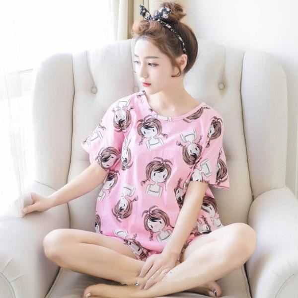 Women's Short Sleeve Cotton Sleepwear Relaxed Bear Pattern