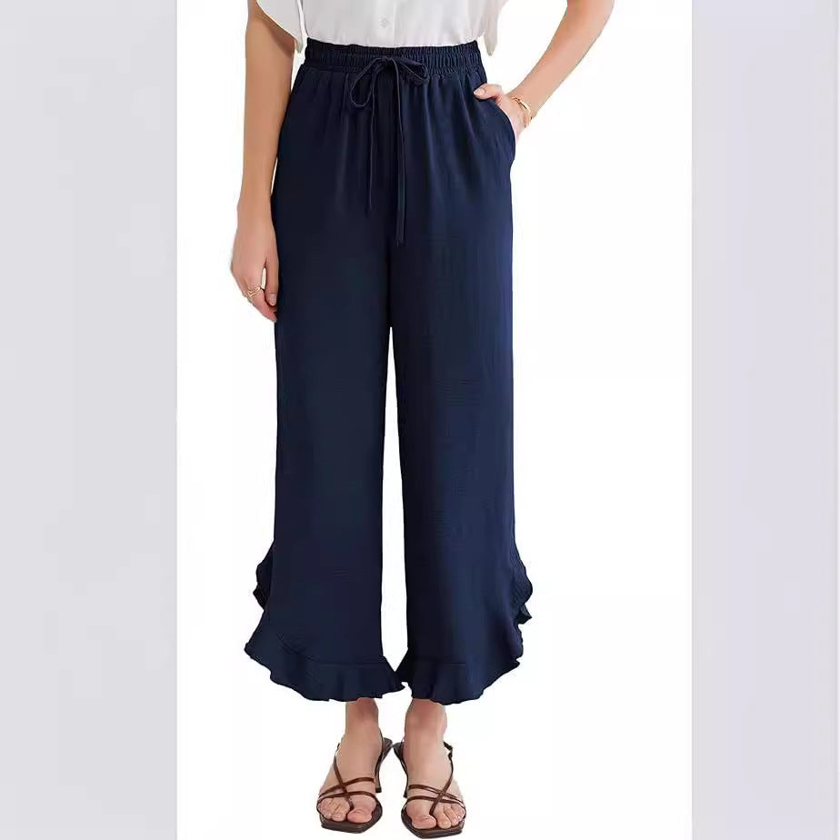 Fashion Ruffle Bell-Bottom Pants – Women's Ankle-Length Slim Fit Trousers