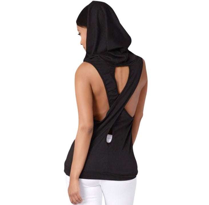 Women’s Hooded Yoga Tank Top – Backless Sleeveless Sportswear