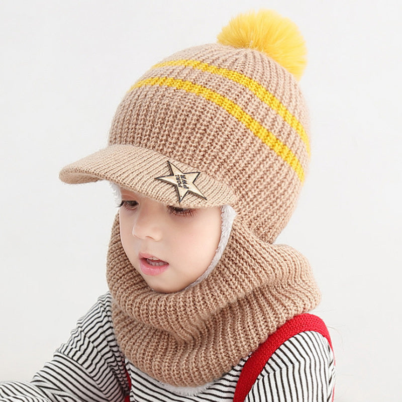 Children's neck guard one-piece woolen hat