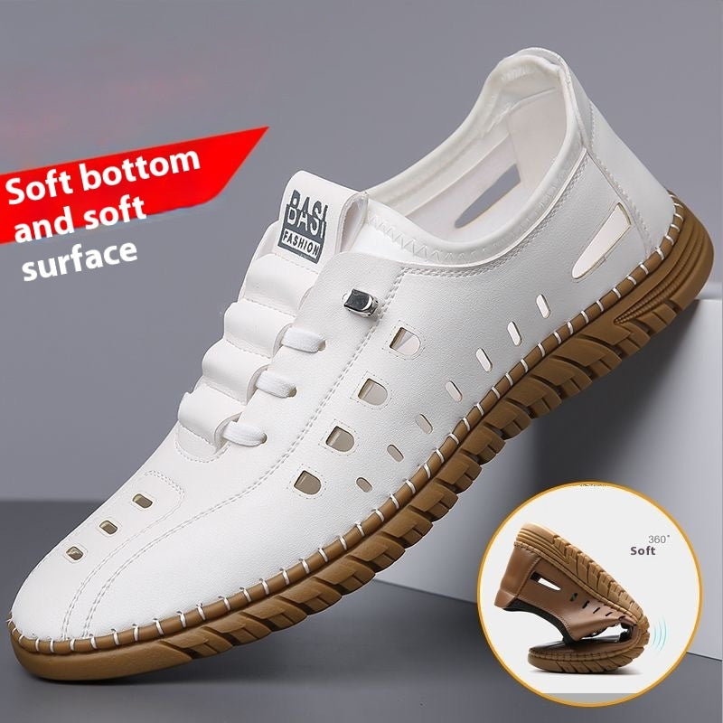 Men's Slip On PU Leather Hollow Breathable Sandals Regular