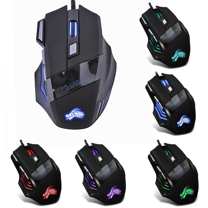Wired Gaming Mouse – 5500 DPI, 7 Buttons, 7-Color LED Backlit USB Optical for PC & Laptop