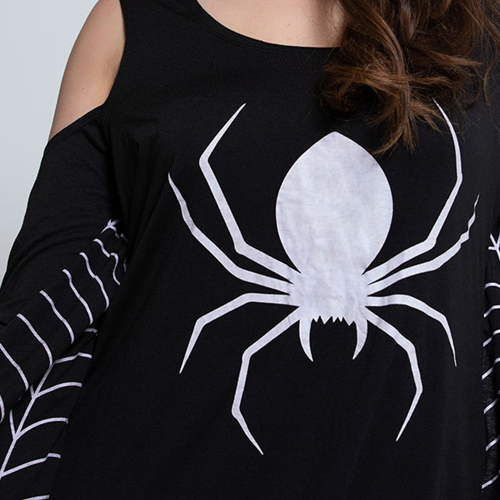 Women’s Black Spider Web Bodycon Dress – Halloween Party Costume Outfit with Short Sleeves