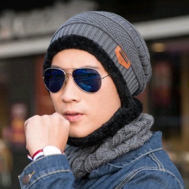 Winter Knitted Hat with Crossed Scarf Neck Warmer