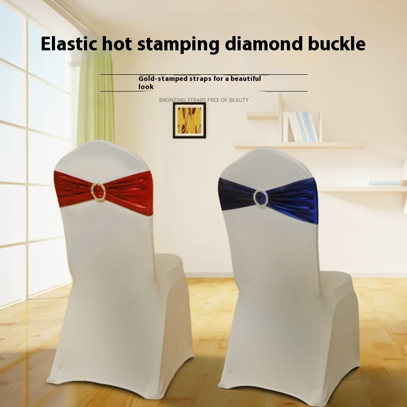 Hotel Banquet Celebration Wedding Universal Elastic Chair Cover Copper Strips Decoration Bowknot Back Flowers