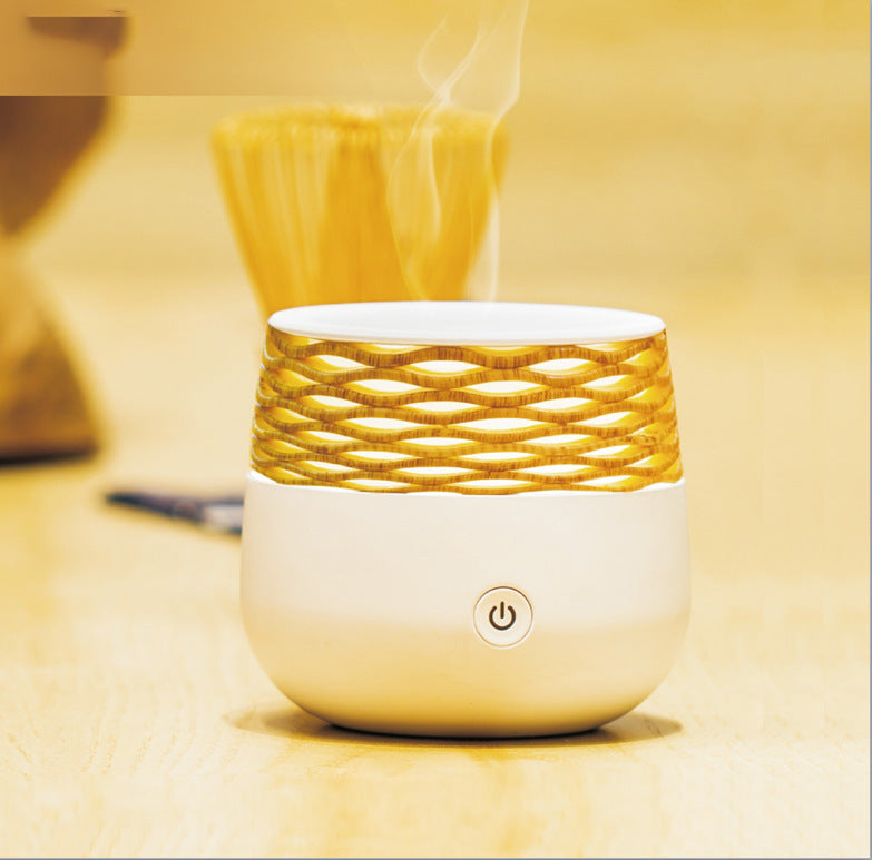 USB Aromatherapy Humidifier 30ml Portable Columnar Rattan Design with Auto Shutoff