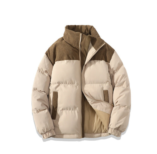 Unisex Stand Collar Contrast-Color Cotton Padded Winter Jacket