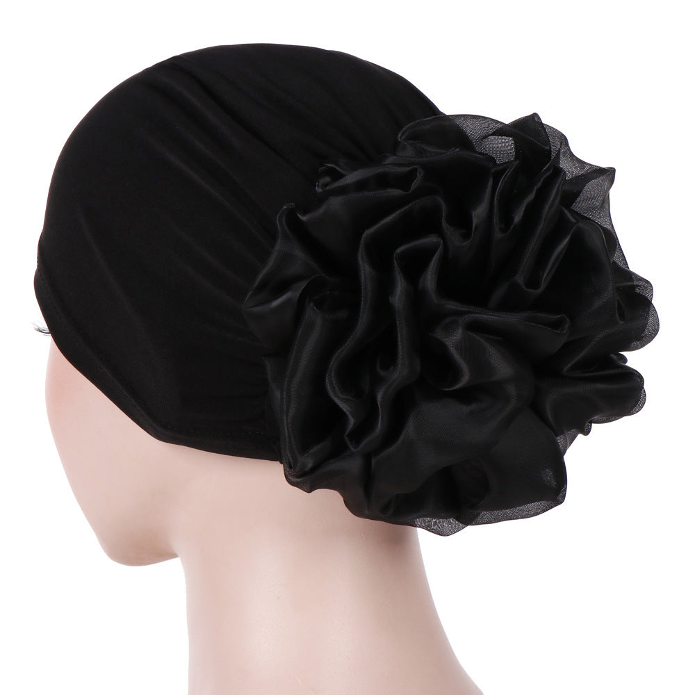 Monochrome Large Flower Dome Milk Silk Bandana Hat