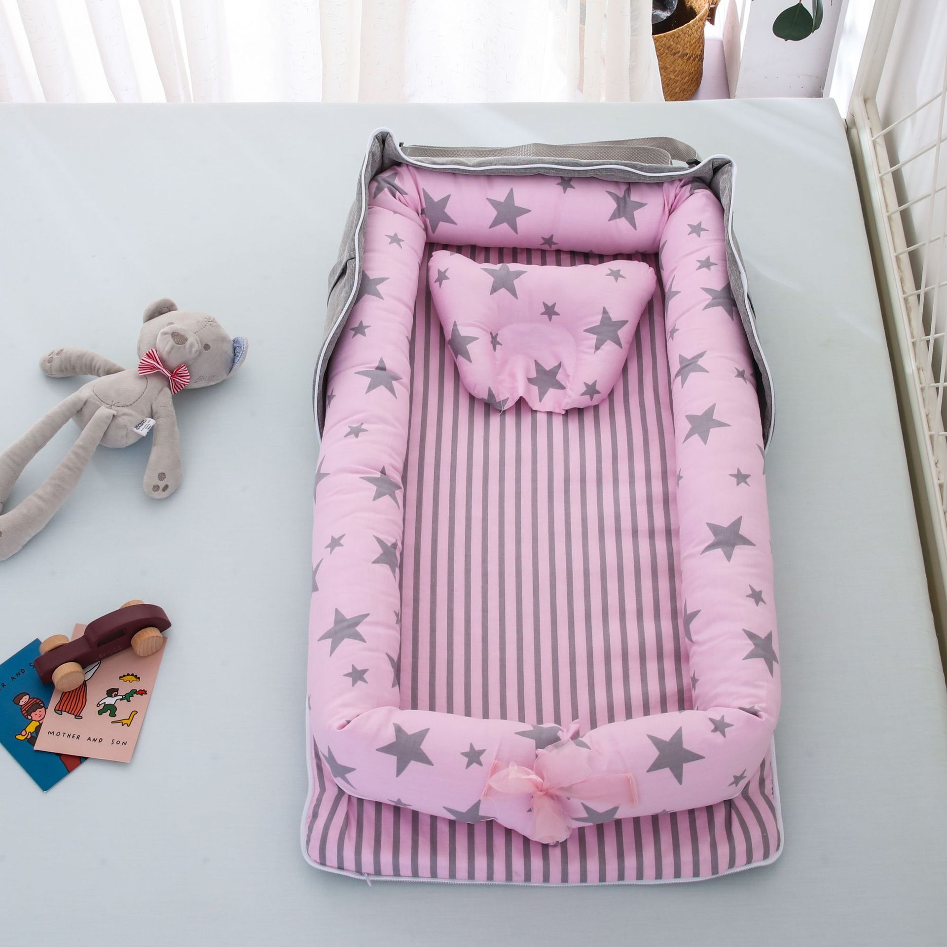 Portable Foldable Cotton Baby Bed – Travel Bassinet with Carry Bag