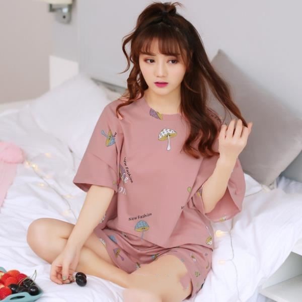 Women's Short Sleeve Cotton Sleepwear Relaxed Bear Pattern