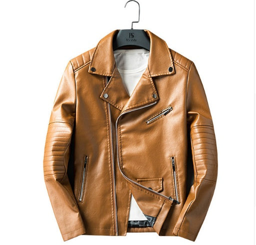 Urban Moto Washed PU Leather Jacket – Men’s Zipper Lapel, Spring & Autumn