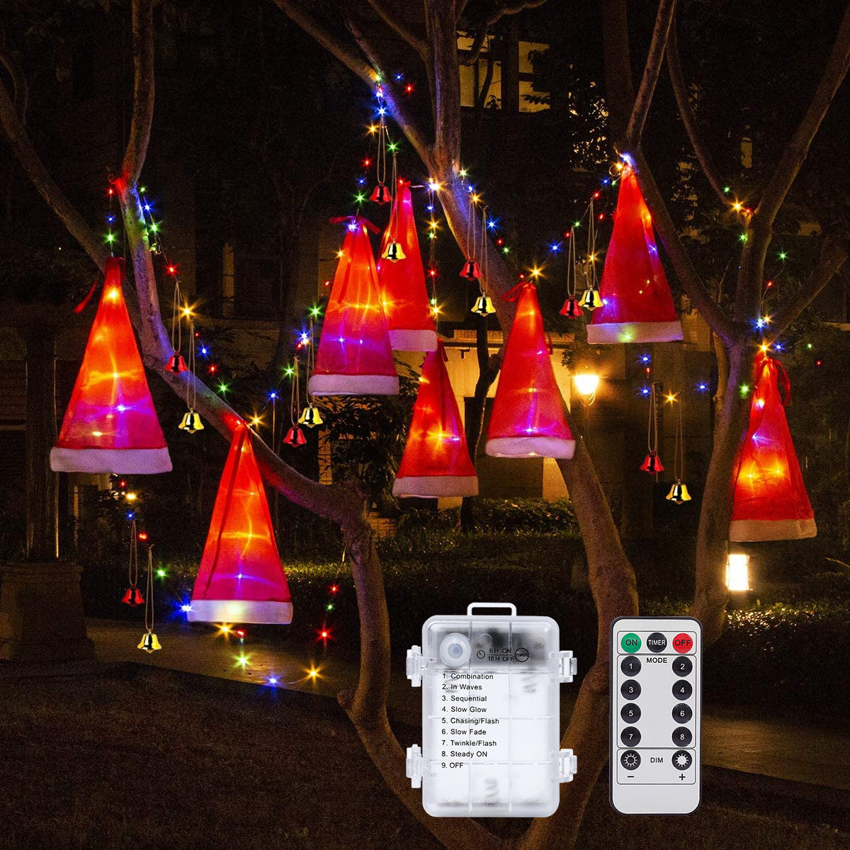 Lighted Christmas Hat with Bells Glowing Hanging Decoration