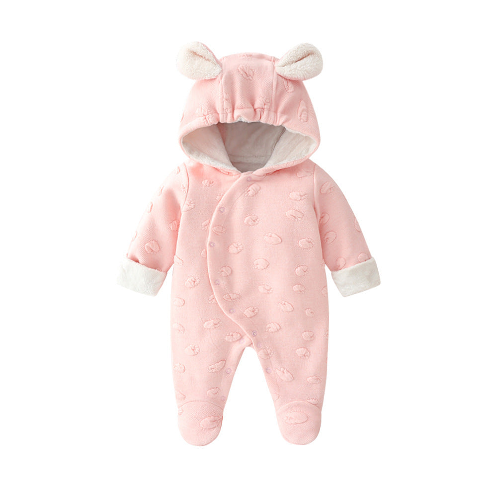 Thickened Cotton Blend Baby Romper – Long Sleeve Korean Style with Dark Buckle