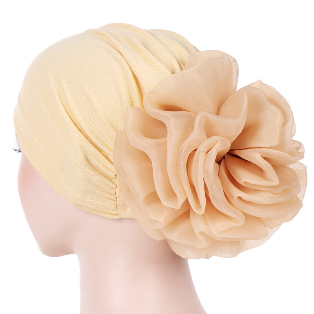 Monochrome Large Flower Dome Milk Silk Bandana Hat