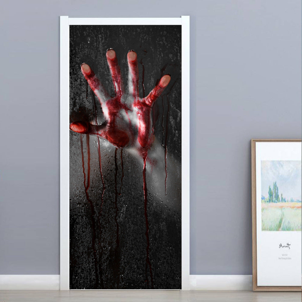 Halloween Ghost Hand Door Stickers – Scary Removable Wall and Window Decorations