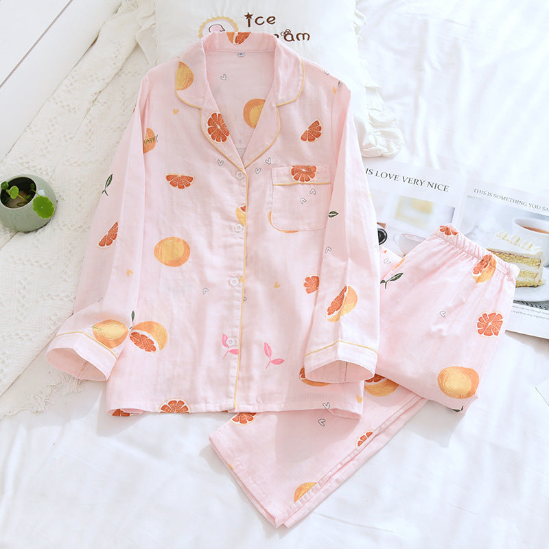 Women's Fashion Print Long Sleeve Cotton Yarn Loungewear Set