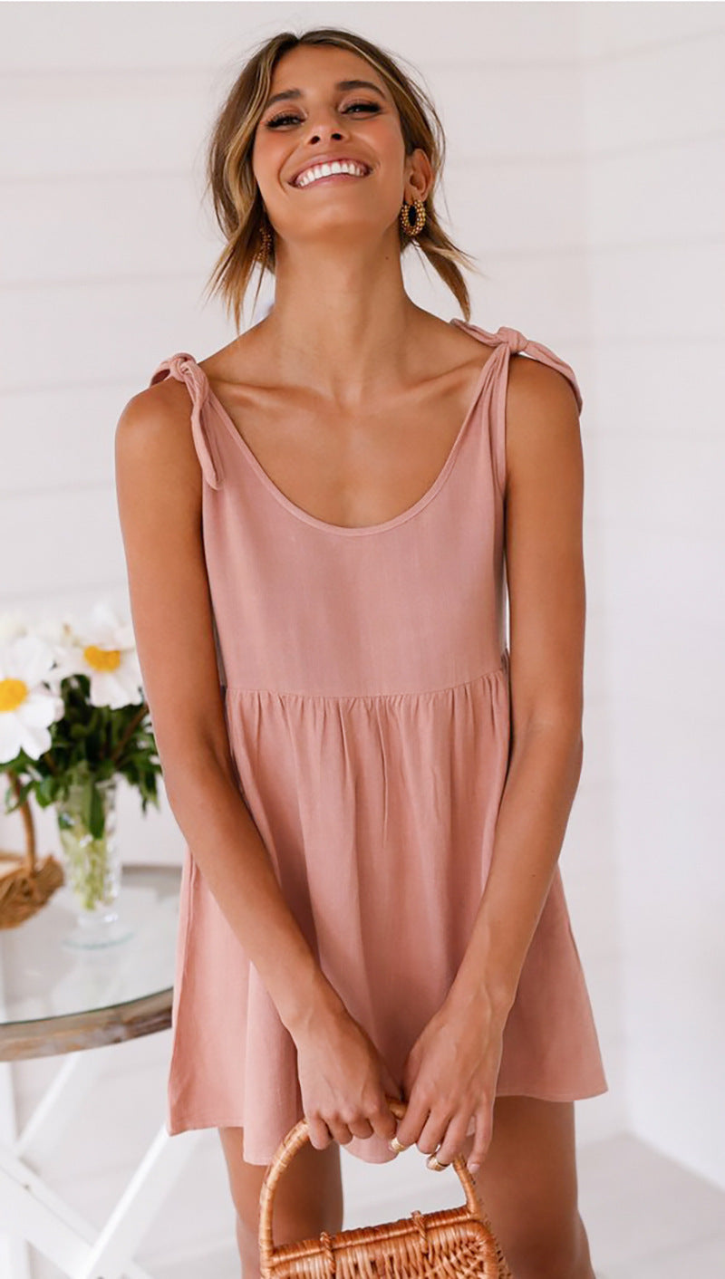 Beach casual strap style solid color dress