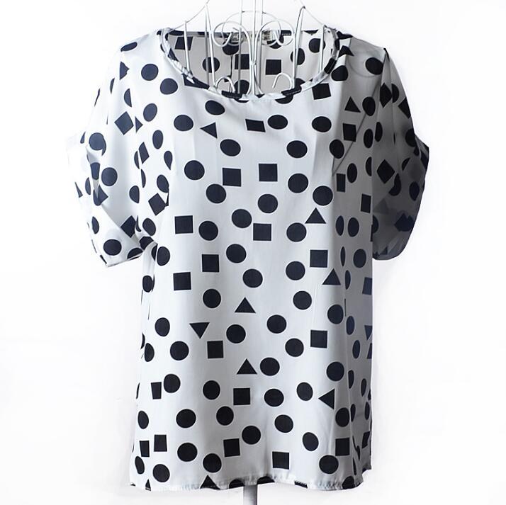 USA Size Loose Fit Chiffon Shirt – Short Sleeve Printed Blouse for Women (Plus Size)