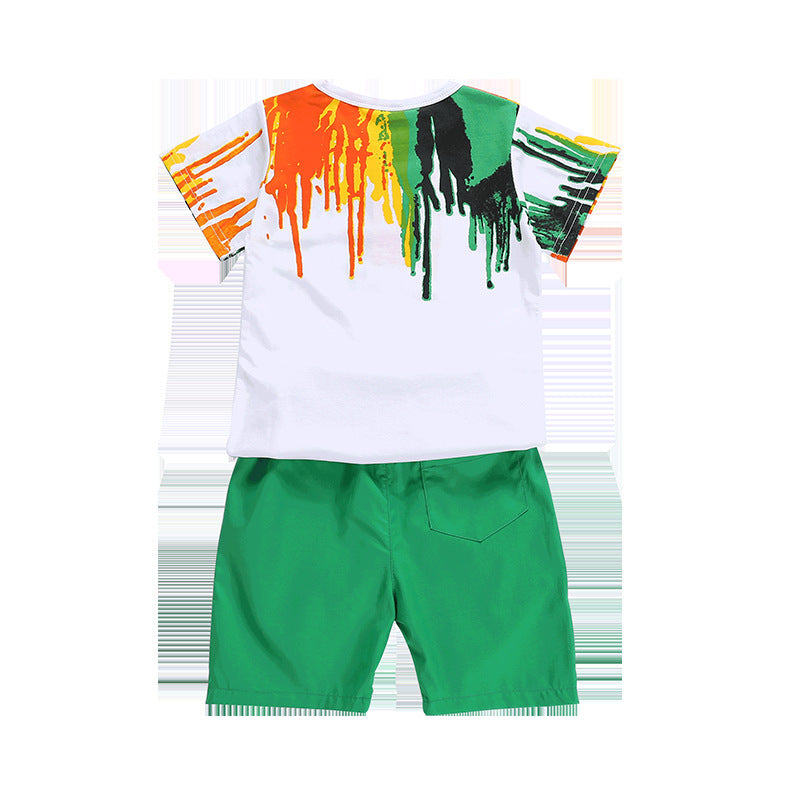 Korean Style Unisex Kids Short Sleeve Cotton Pantsuit Slim