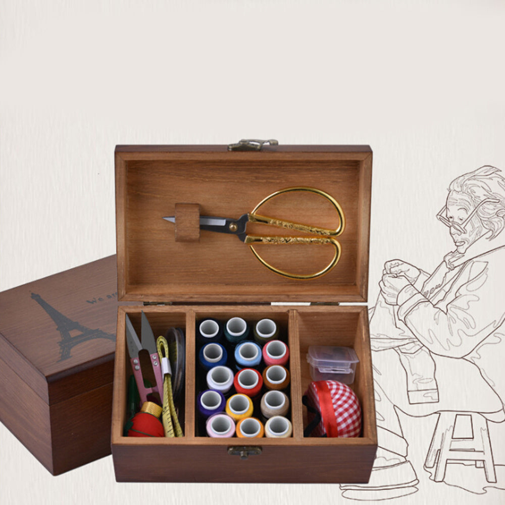 Large Solid Wood Sewing Box Set – Organizer for Tools & Threads