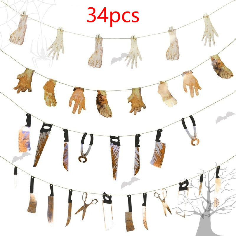 Halloween Decoration Haunted House Horror Upside Down Broken Hand Knife String