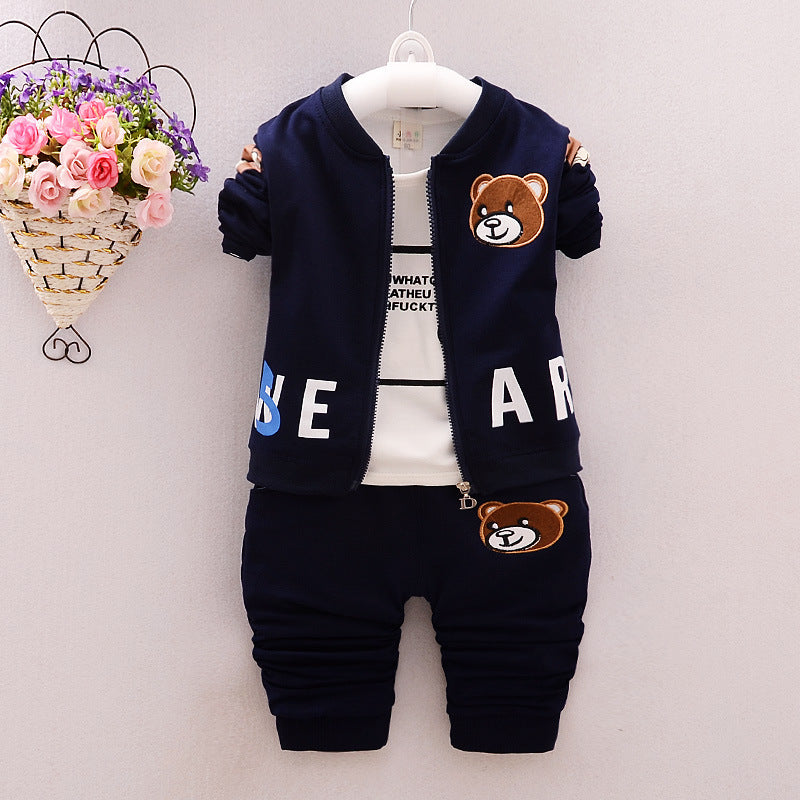 Boys' New Clothes Cartoon Bear Three-Piece Suit