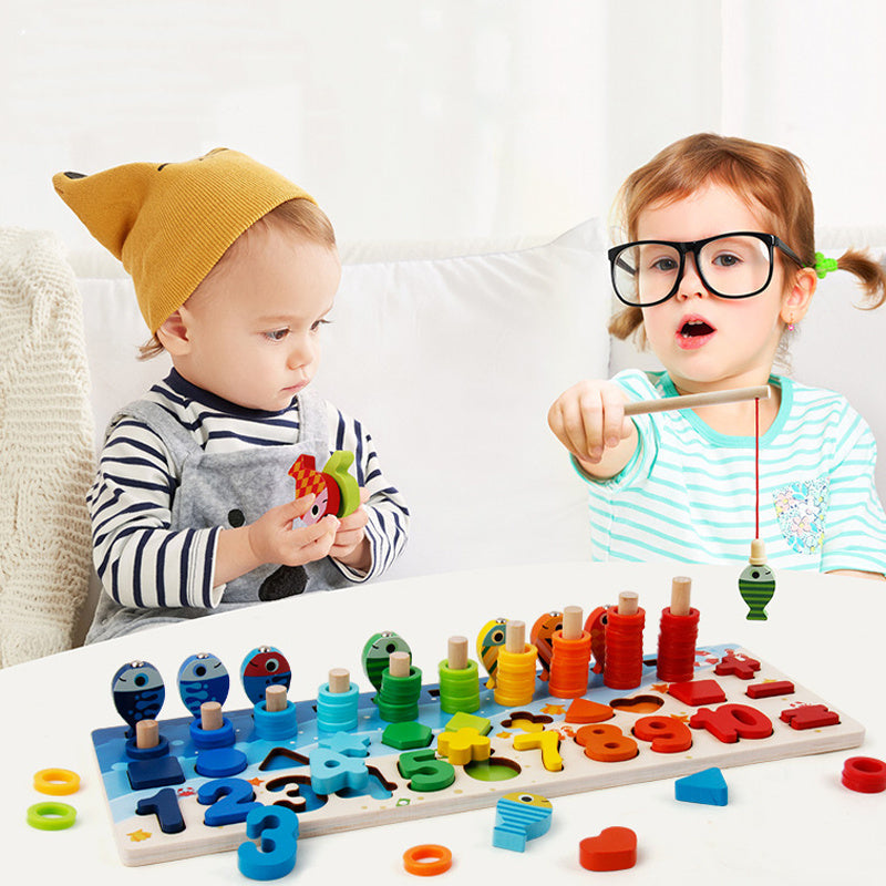 Unisex Five In One Wooden Educational Board Toy Basswood