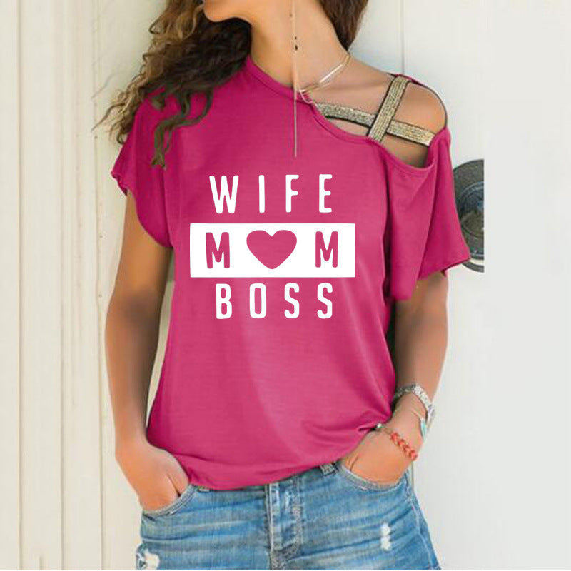 Irregular Cross Oblique Shoulder Short-sleeved T-shirt Women