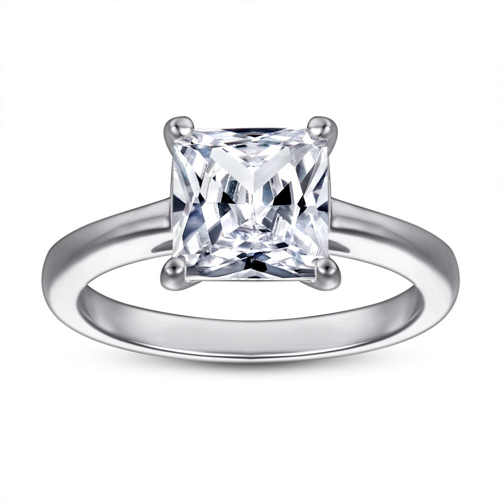 925 Sterling Silver Inlaid Square Zircon Ring