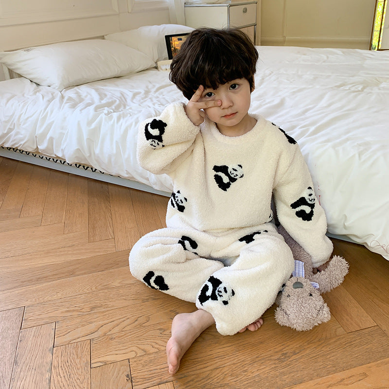 Children's Warm Loungewear Cotton Velvet Pajamas Suit