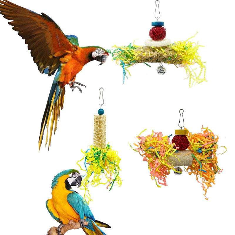 Willetty Parrot Gnawing Toy Set – Rattan Balls with Colorful Paper Scraps