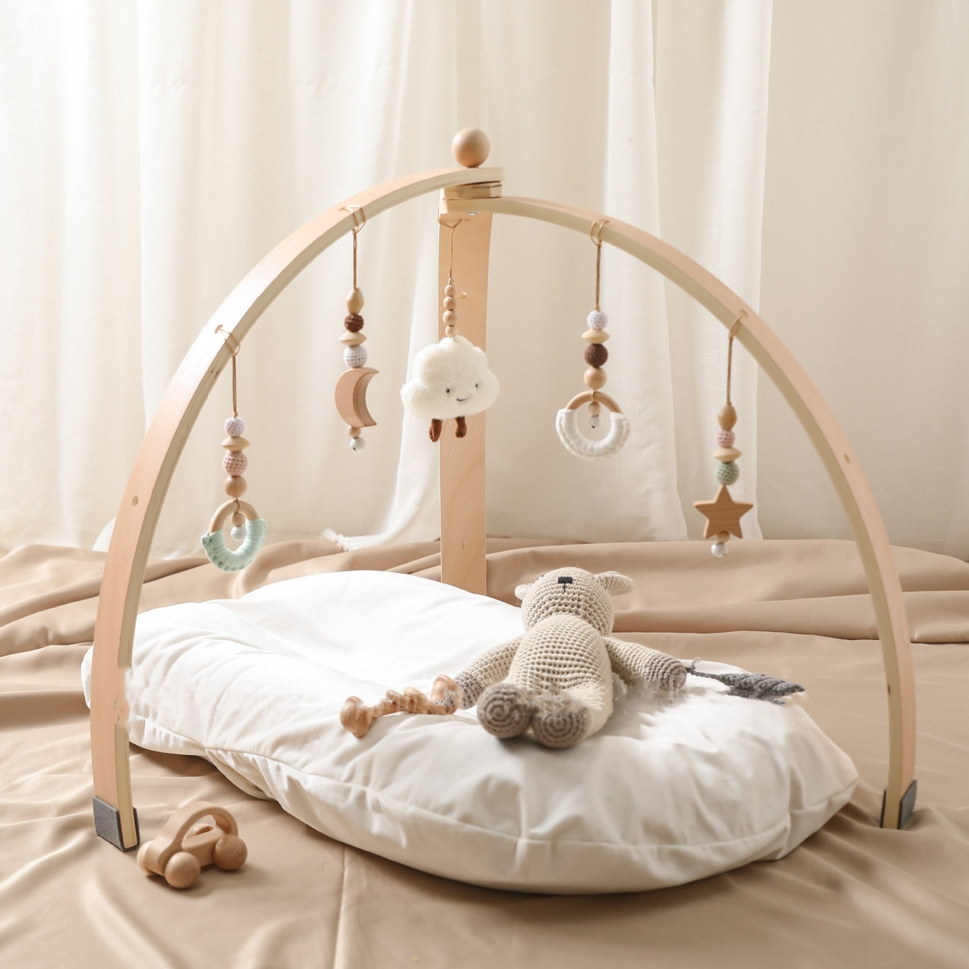 Unisex Baby Activity Gym Wooden Basswood Plush Crochet Bead