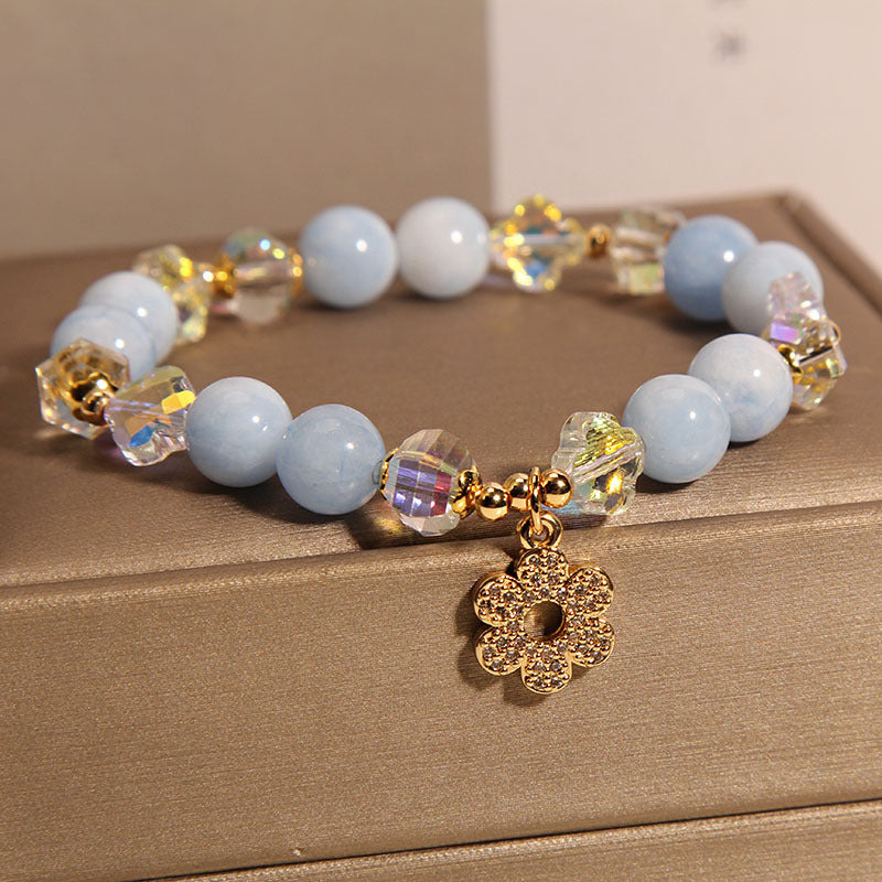 Natural Aquamarine Bracelet Women's Light Luxury Clover Crystal