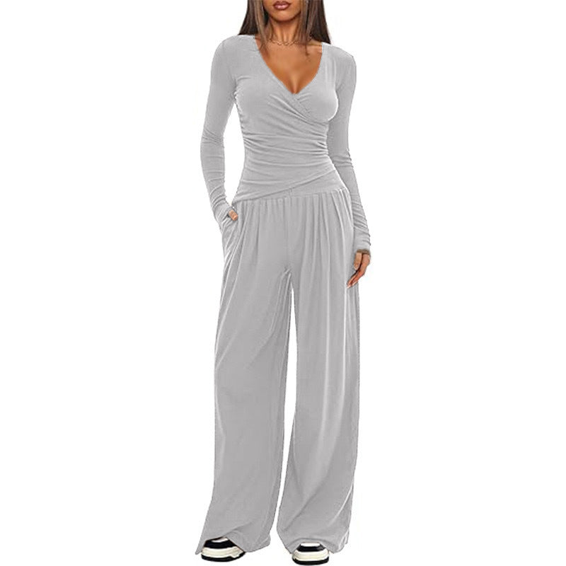 Women Relaxed Fit Polyester Solid Wide Leg Pants Casual