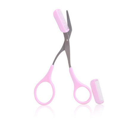 Pink Eyebrow Trimming Scissors with Comb – Ergonomic Handle & Straight Blade