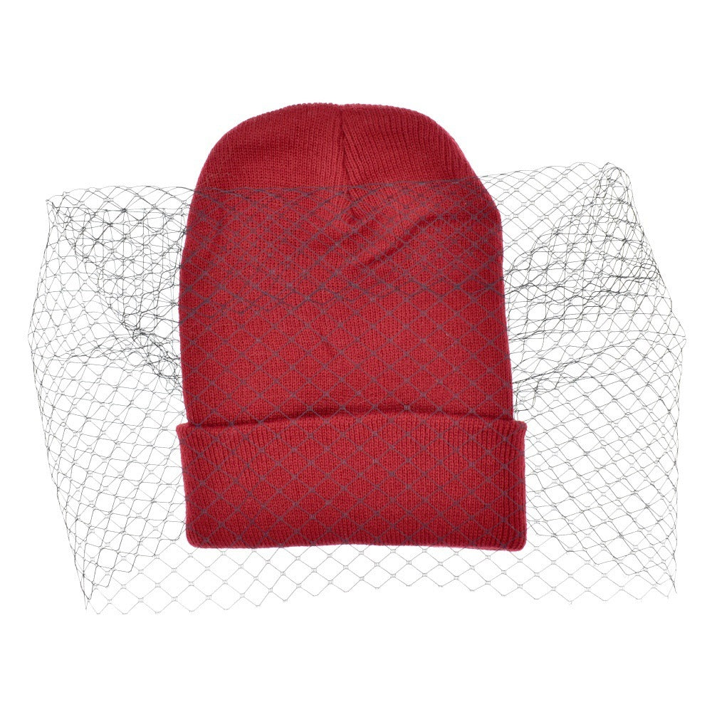 Retro Veil Knitted Warm Woolen Flat Top Hat