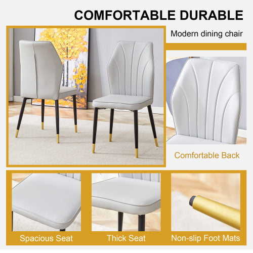 Set of 4 Light Gray Modern Dining Chairs with Stylish PU Patterned Backrest and Black Metal Legs