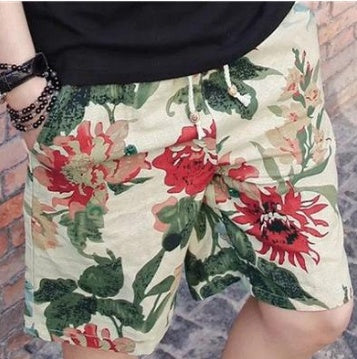 Men's Linen Beach Shorts Regular Fit Print Pattern Style
