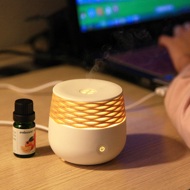 USB Aromatherapy Humidifier 30ml Portable Columnar Rattan Design with Auto Shutoff