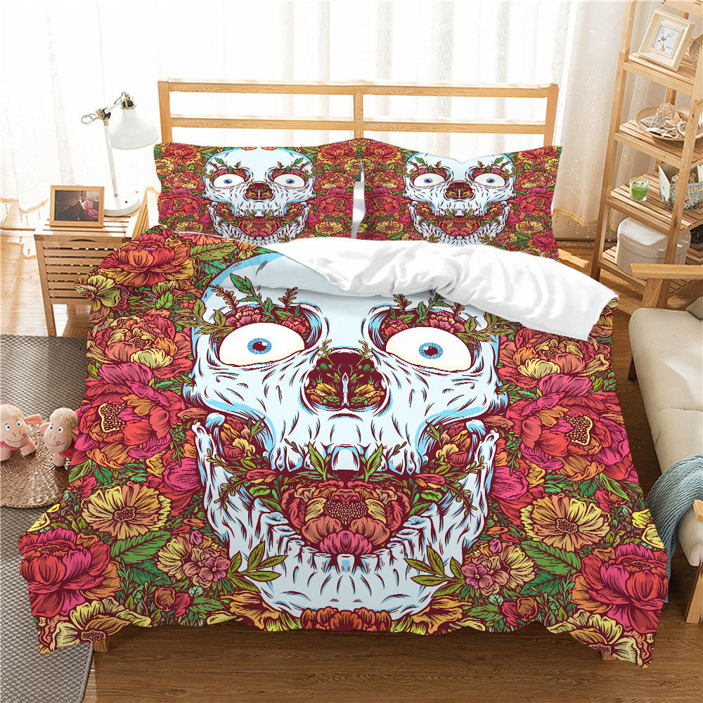 3D Printed Skull Pattern Three-Piece Chemical Fiber Bedding Set