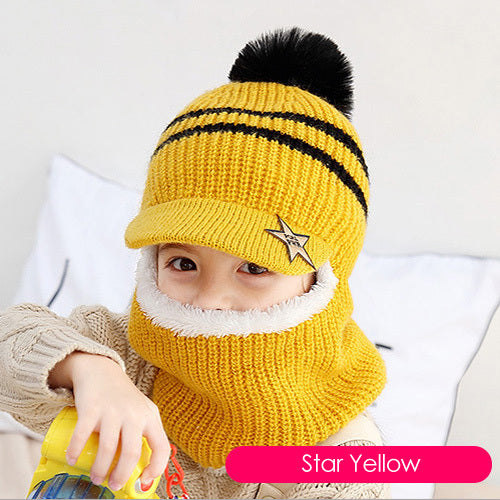 Children's neck guard one-piece woolen hat