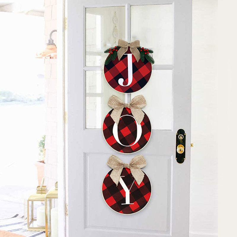 Handcrafted Red and Black Plaid Cloth Christmas Wreath Garland