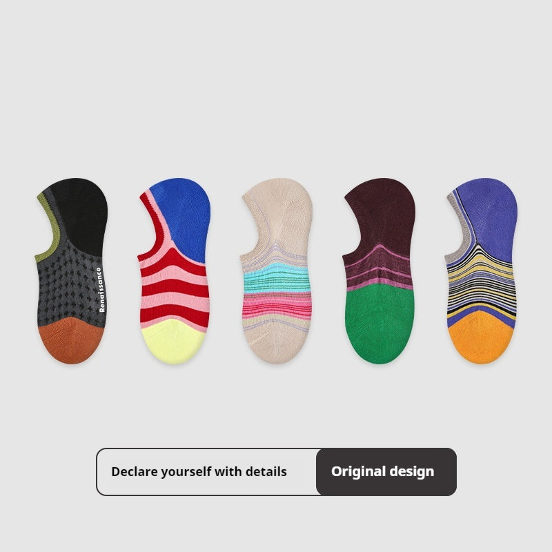 Thin Breathable Retro Color Block Ankle Socks
