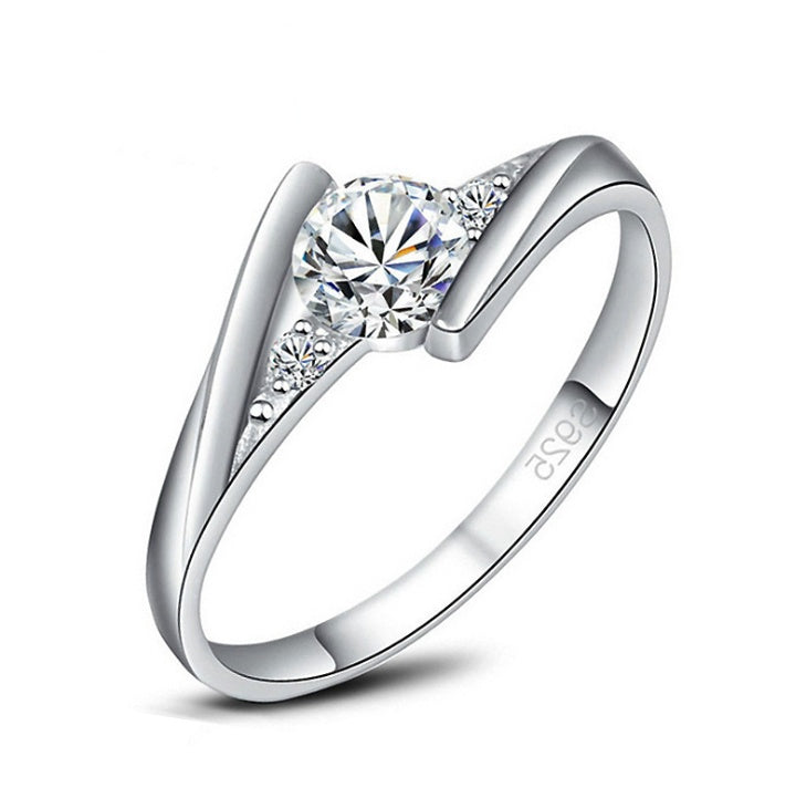 Elegant Silver Copper Engagement and Wedding Ring with Crystal Zircon for Women